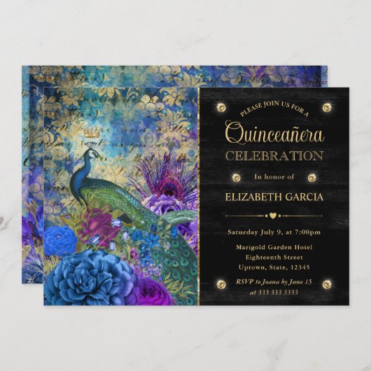 Aquarellpfeifen und Blume Quinceanera Einladung (Vorne/Hinten)