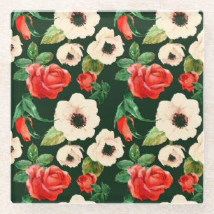 Aquarellpfeifen und Rose: Blumenmuster. Glasuntersetzer