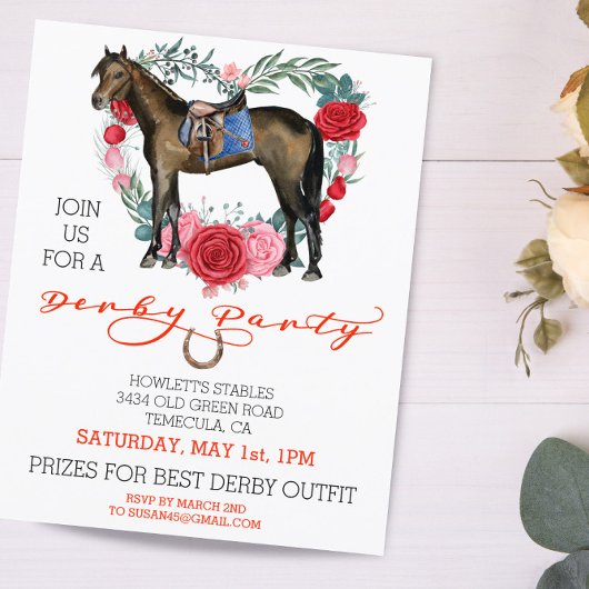 Aquarellpferd Derby Party Rote Rose