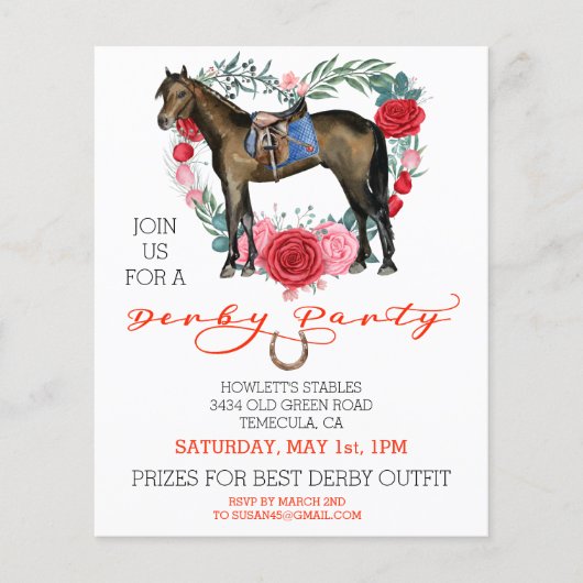 Aquarellpferd Derby Party Rote Rose (Vorderseite)