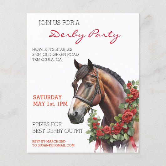 Aquarellpferd Derby Party Rote Rose (Vorderseite)