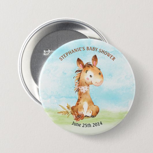 Aquarellpferd-Kinderdusche Button (Vorne & Hinten)