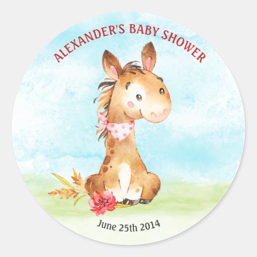 Aquarellpferd-Kinderdusche Runder Aufkleber (Vorderseite)