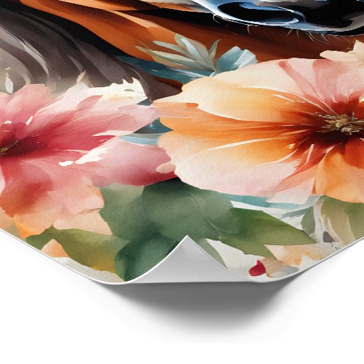 Aquarellpferd umgeben von Blume Poster (Ecke)