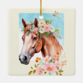 Aquarellpferd und Blume Doppelseitig Keramikornament (Rückseite)