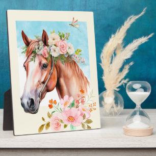 Aquarellpferd und Blume Fotoplatte