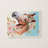 Aquarellpferd und Blume Puzzle (Horizontal)