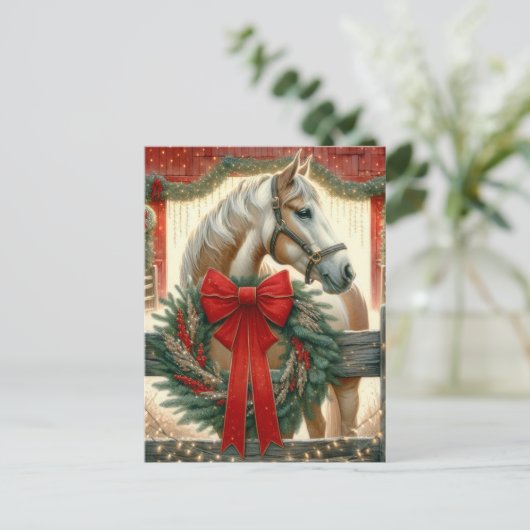 Aquarellpferd und festlicher Bauernhof Weihnachten (Stehend Vorderseite)