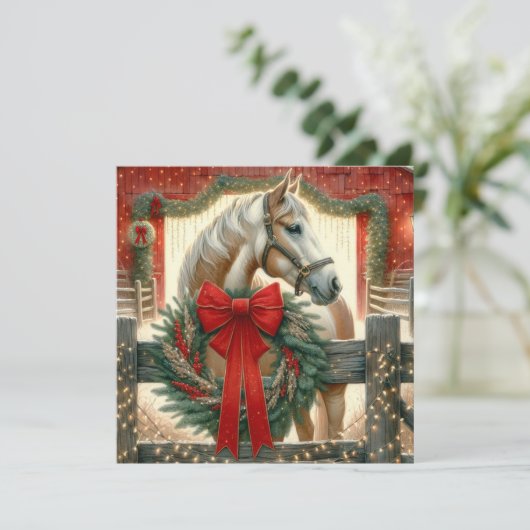 Aquarellpferd und festlicher Bauernhof Weihnachten (Stehend Vorderseite)