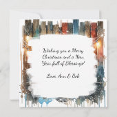 Aquarellpferd und festlicher Bauernhof Weihnachten (Rückseite)