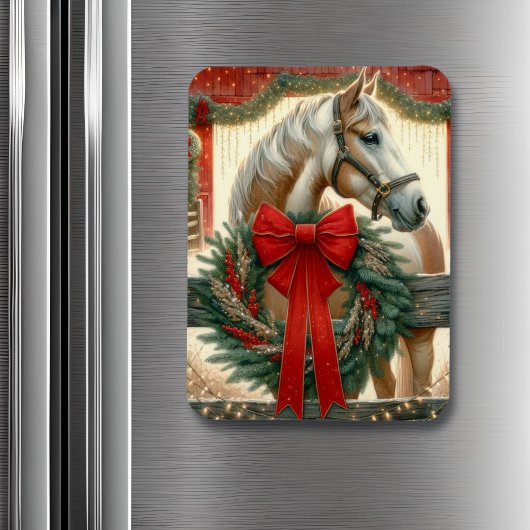 Aquarellpferd und festlicher Bauernhof Weihnachten Magnet