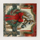Aquarellpferd und festlicher Bauernhof Weihnachten Puzzle (Horizontal)