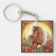 Aquarellpferd und Wildblumen