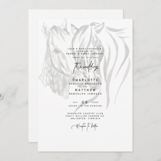 Aquarellpferde - Einladung zur Hochzeitsfeier (Vorne/Hinten)