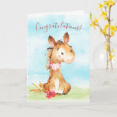 Aquarellpferde - Glückwünsche Karte (Gelbe Blume)