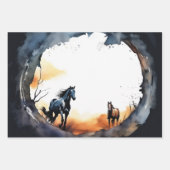Aquarellpferde und Sonnenuntergang Silhouette Geschenkpapier Set (Vorderseite)