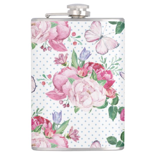 Aquarellpferde, Wasserfarbenschmetterling Flachmann (Vorderseite)