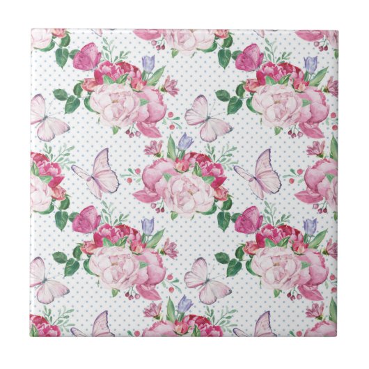 Aquarellpferde, Wasserfarbenschmetterling Fliese (Vorderseite)