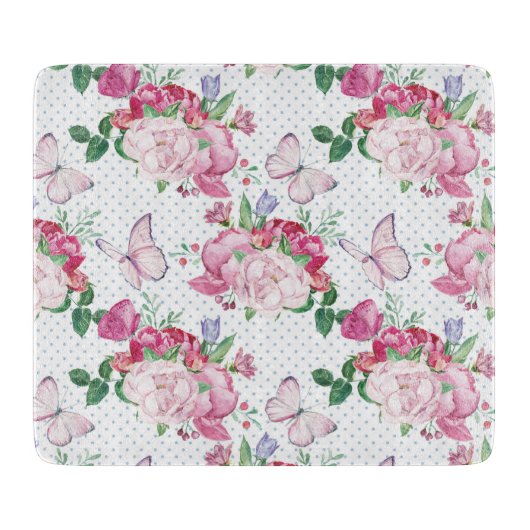 Aquarellpferde, Wasserfarbenschmetterling Schneidebrett (Vorderseite)