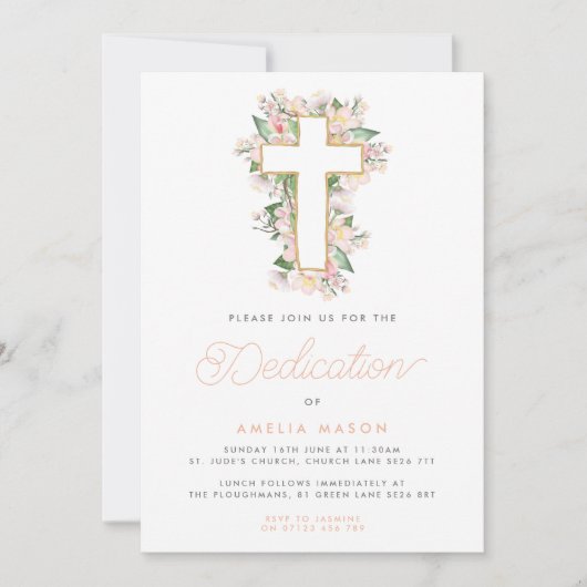 Aquarellpfirsich Bläserkreuz Einladung (Vorderseite)