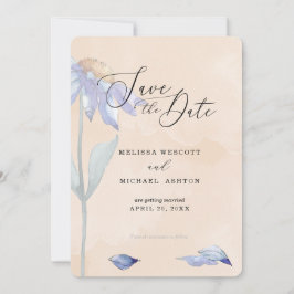 Aquarellpfirsich mit Lila Daisy-Hochzeit Save The Date