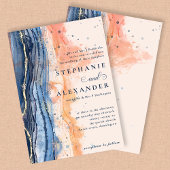 Aquarellpfirsich und Blauer feierliche Hochzeit Einladung