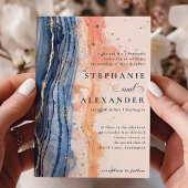 Aquarellpfirsich und Blauer feierliche Hochzeit Einladung