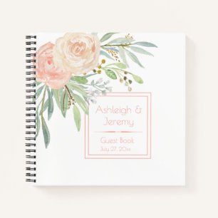 Aquarellpfirsich und Gästebuch der grünen Flora   Notizbuch