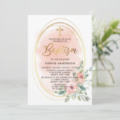 Aquarellpfirsich und Goldgurt-Taufe Einladung (Stehend Vorderseite)