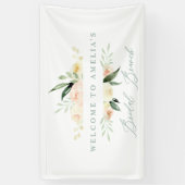 Aquarellpfirsich und grüner Blumenbrunch Banner (Vertikal)