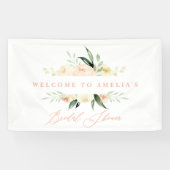 Aquarellpfirsich und grünes blumengeschmücktes Bra Banner (Horizontal)