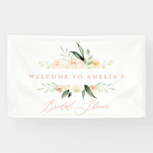 Aquarellpfirsich und grünes blumengeschmücktes Bra Banner