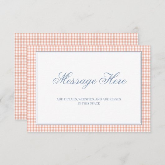 Aquarellpfirsich und White Gingham Wedding Begleitkarte (Vorne/Hinten)