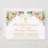 Aquarellpfirsich Weiße Blüte Erste Kommune Gold Einladung (Vorderseite)