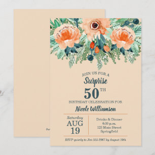 Aquarellpfirsichblüte 50. Geburtstagseinladungen