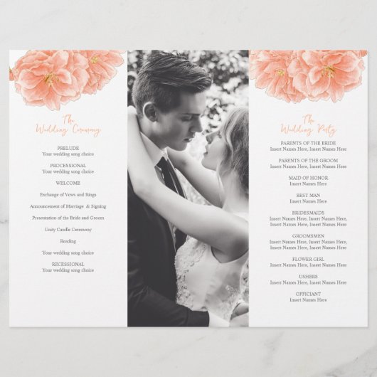 Aquarellpfirsichblüte Hochzeitsprogramm (Hinten)