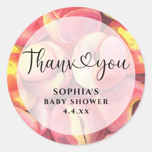Aquarellpfirsiche - Danke, Baby Dusche Runder Aufkleber (Vorderseite)