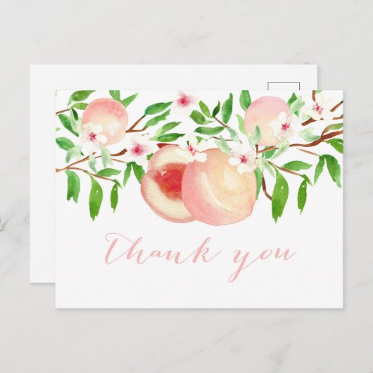 Aquarellpfirsiche danken dir note postkarte (Vorne/Hinten)