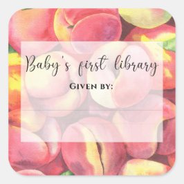 Aquarellpfirsiche - erste Bibliothek des Babys Quadratischer Aufkleber