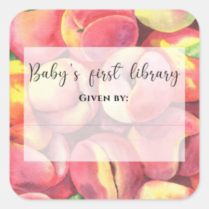 Aquarellpfirsiche - erste Bibliothek des Babys Quadratischer Aufkleber