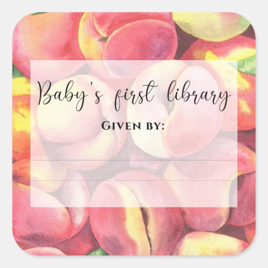 Aquarellpfirsiche - erste Bibliothek des Babys Quadratischer Aufkleber (Vorderseite)