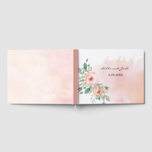 Aquarellpfirsiche Rose Blumenhochzeit Gästebuch (Voll)