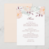 Aquarellpfirsichfarben-Blume. Botanische Hochzeit. Menükarte (Vorne/Hinten)