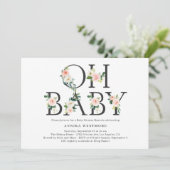 Aquarellpfirsichfarben Blumenbriefe Kinderdusche B Einladung (Stehend Vorderseite)