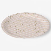 Aquarellpfirsichfarben Streifen Gold Polka Dot Con Pappteller (Schrägansicht)