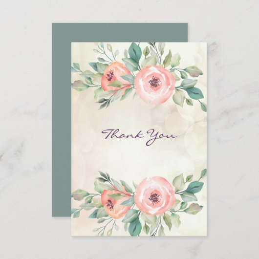 Aquarellpfirsichfarbene Rose Dankeskarte (Vorne/Hinten)