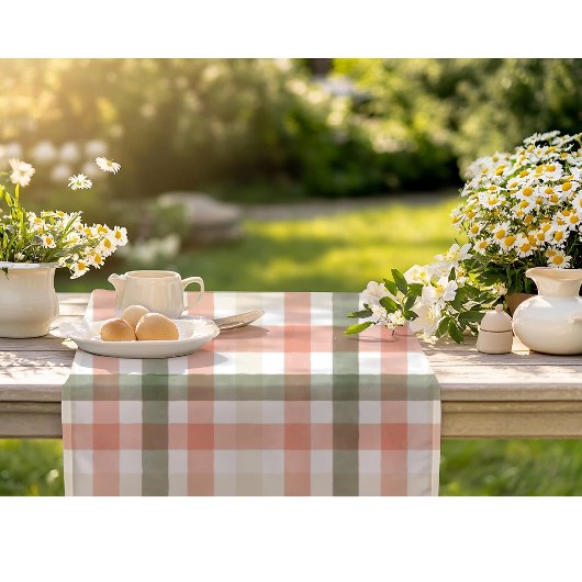 Aquarellpfirsichgrün Kariert Kurzer Tischläufer
