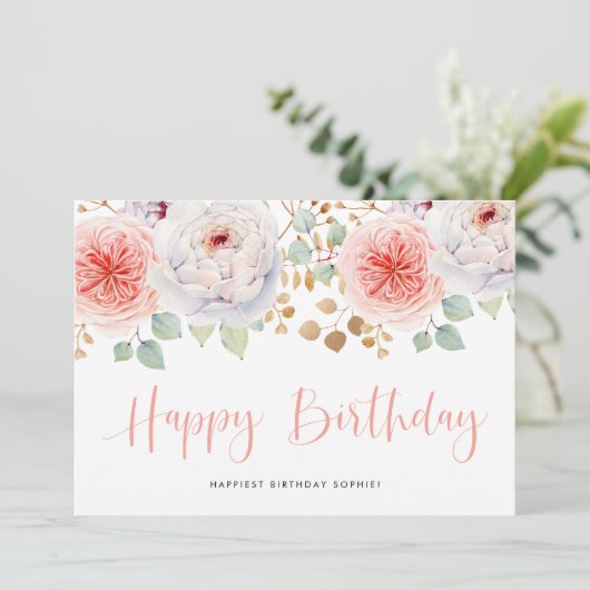 Aquarellpfirsichpfirsiche und Gold Blätter Geburts (Stehend Vorderseite)