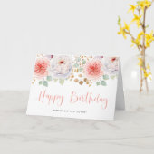 Aquarellpfirsichpfirsiche und Gold Blätter Geburts Karte (Gelbe Blume)