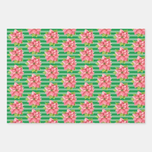 Aquarellpflanze auf Streifen Geschenkpapier Set (Vorderseite)